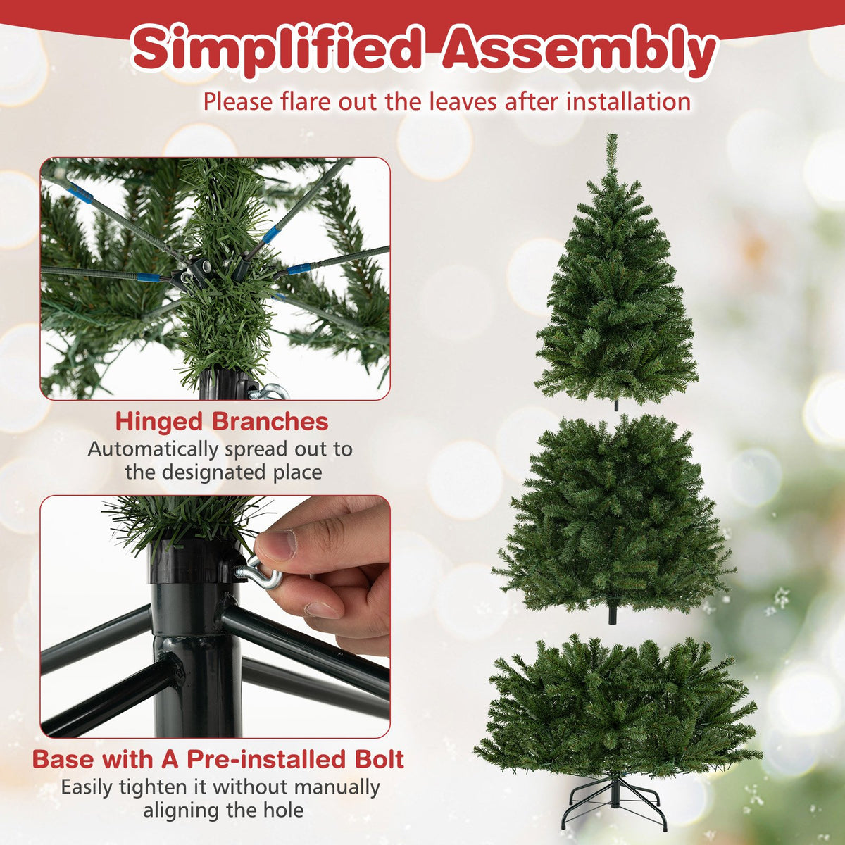 6/7/8 FT Pre-Lit Artificial Christmas Tree with Remote Control and LED Lights-S view 9