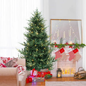 6/7/8 FT Pre-Lit Artificial Hinged Xmas Tree with 778/1480 PVC and PE Branch Tips-L view 2