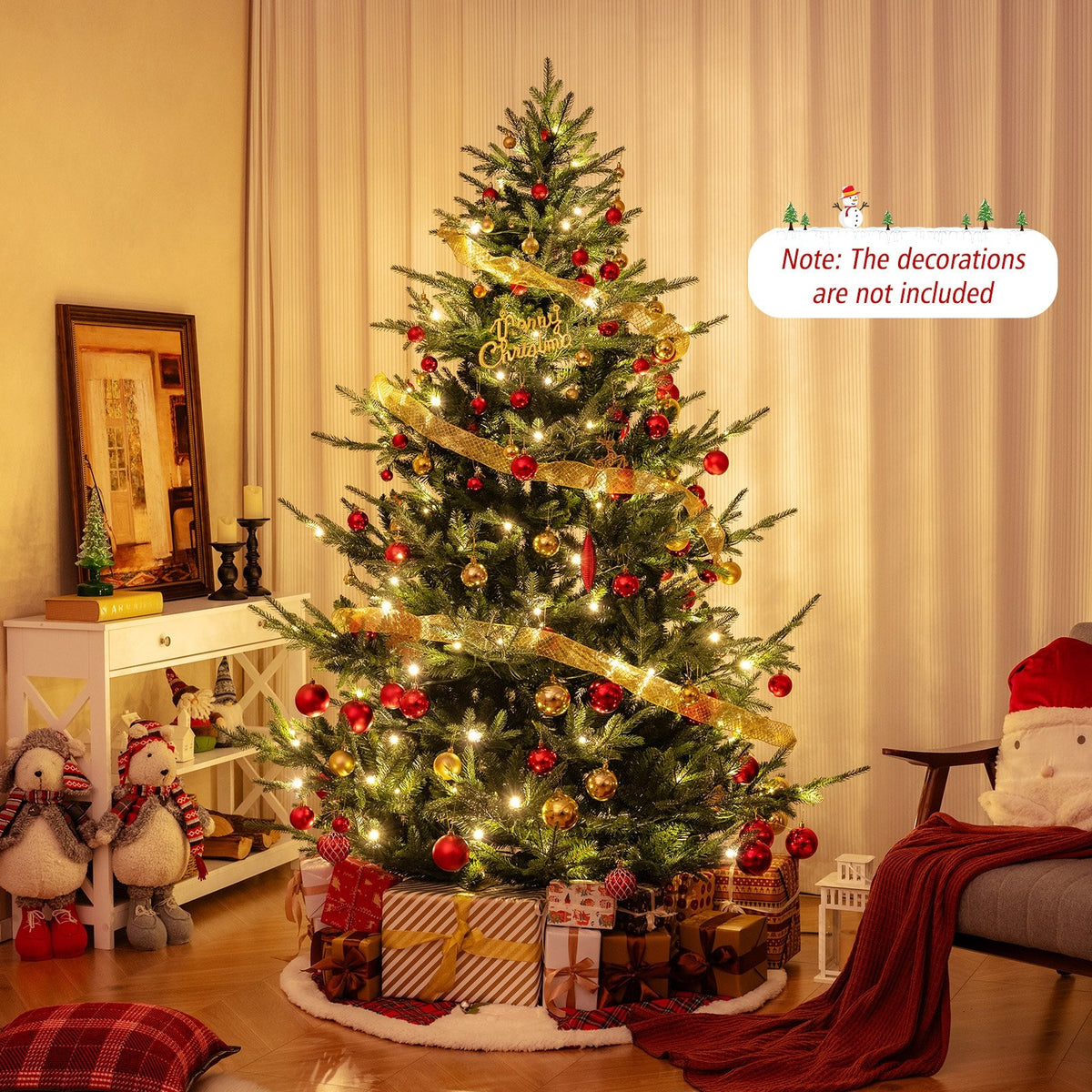 6/7/8 FT Pre-Lit Artificial Hinged Xmas Tree with 778/1480 PVC and PE Branch Tips-L view 3