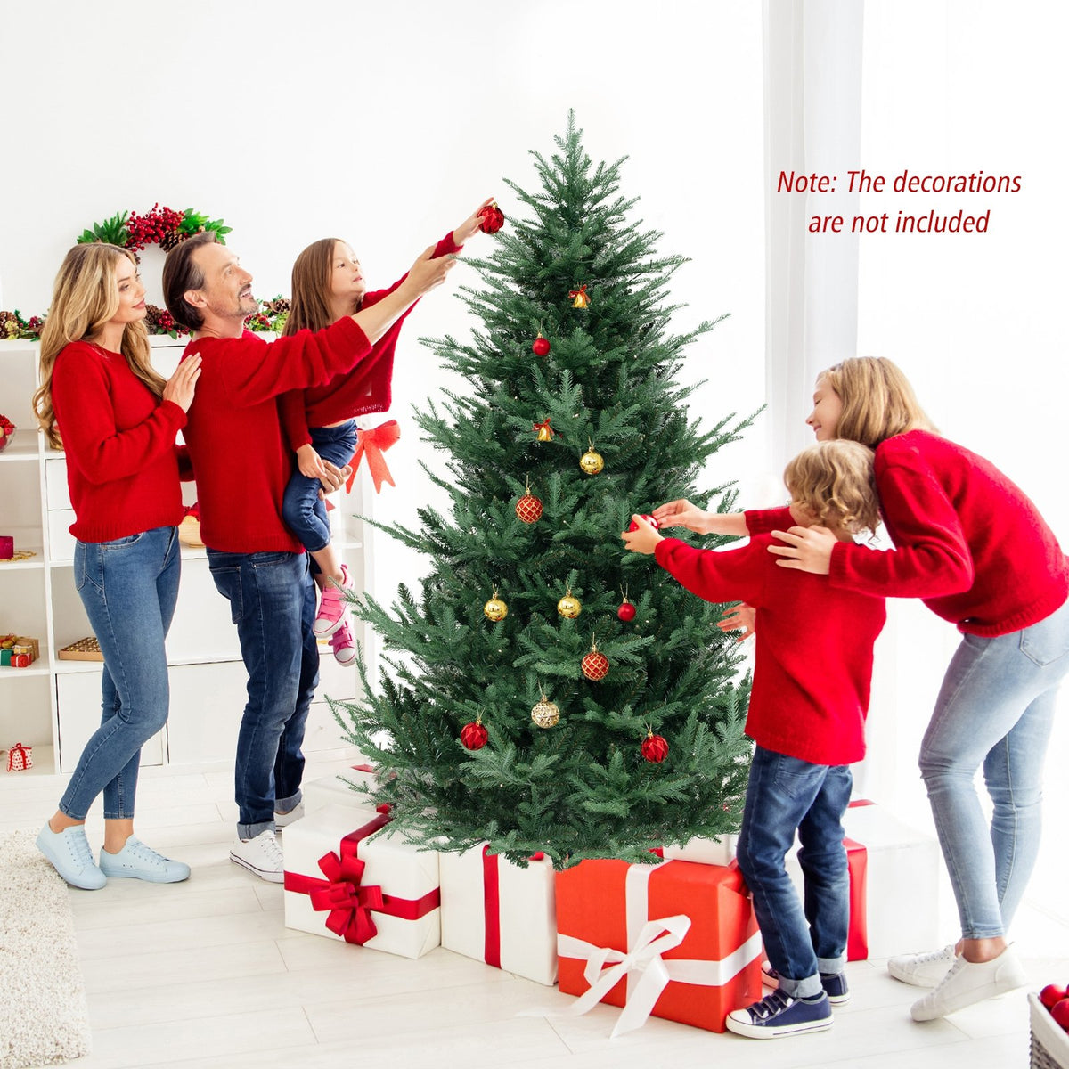 6/7/8 FT Pre-Lit Artificial Hinged Xmas Tree with 778/1480 PVC and PE Branch Tips-L view 6
