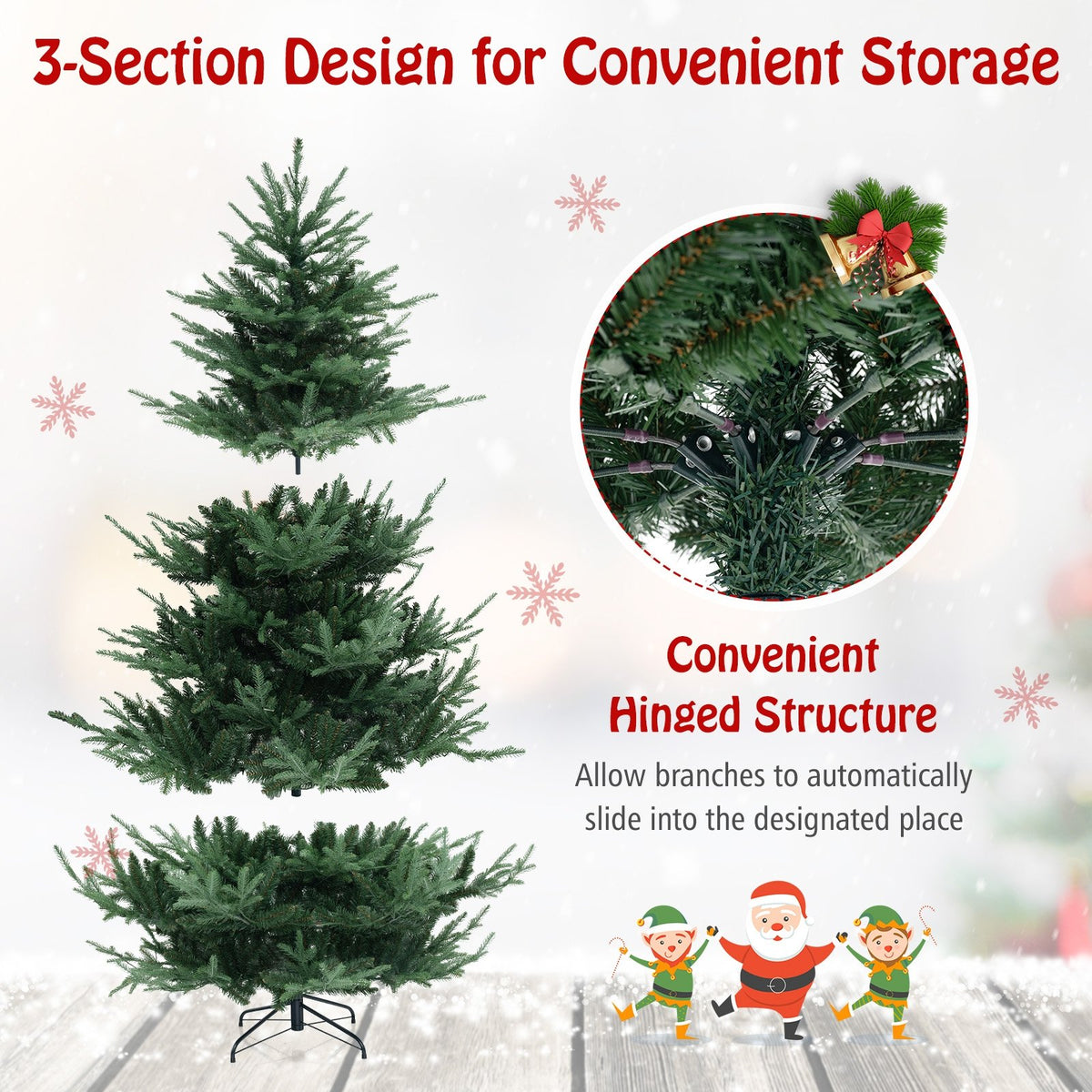 6/7/8 FT Pre-Lit Artificial Hinged Xmas Tree with 778/1480 PVC and PE Branch Tips-L view 8