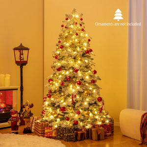 6/7 Feet Artificial Snow-flocked Christmas Tree Pre-lit Hinged Xmas Tree with 130 Twinkle Balls-6 Feet view 2