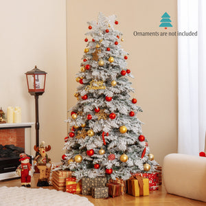 6/7 Feet Artificial Snow-flocked Christmas Tree Pre-lit Hinged Xmas Tree with 130 Twinkle Balls-6 Feet view 3
