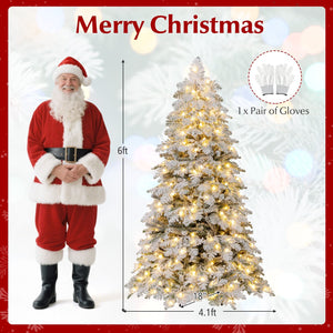 6/7 Feet Artificial Snow-flocked Christmas Tree Pre-lit Hinged Xmas Tree with 130 Twinkle Balls-6 Feet view 5