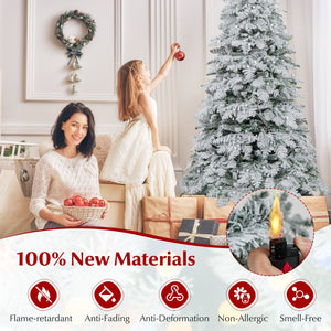 6/7 Feet Artificial Snow-flocked Christmas Tree Pre-lit Hinged Xmas Tree with 130 Twinkle Balls-6 Feet view 7