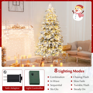 6/7 Feet Artificial Snow-flocked Christmas Tree Pre-lit Hinged Xmas Tree with 130 Twinkle Balls-6 Feet view 9