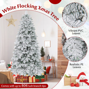 6/7 Feet Artificial Snow-flocked Christmas Tree Pre-lit Hinged Xmas Tree with 130 Twinkle Balls-7 Feet view 6