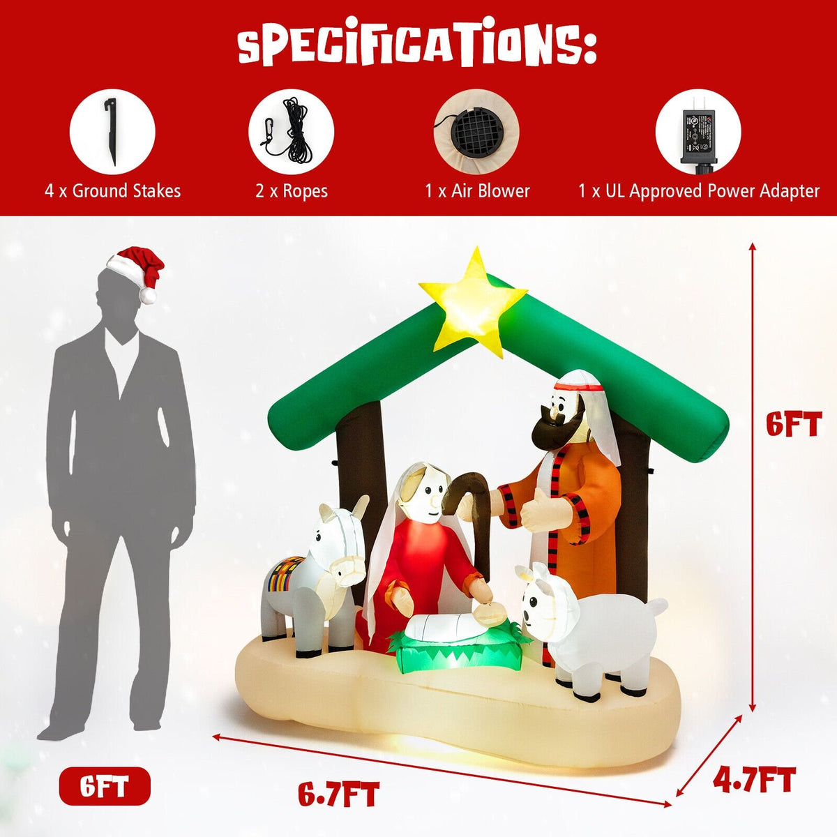 6.7 Feet Christmas Inflatable Nativity Scene with LED Lights view 4