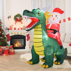 6.7 Feet Christmas Inflatable Santa Claus Ride on Dinosaur with Built-in LED Lights view 3