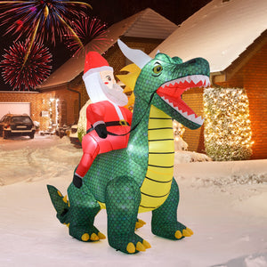 6.7 Feet Christmas Inflatable Santa Claus Ride on Dinosaur with Built-in LED Lights view 5