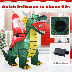 6.7 Feet Christmas Inflatable Santa Claus Ride on Dinosaur with Built-in LED Lights view 9