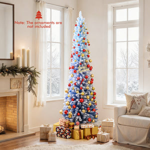 6/7 Feet Snow-flocked Artificial Christmas Tree Pre-lit Xmas Tree with 220/290 Warm White LED Lights-7 Feet view 2