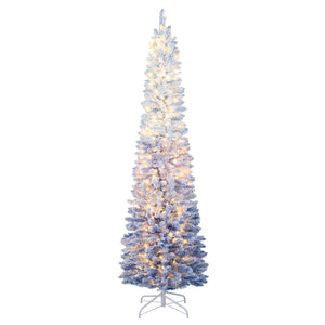 6/7 Feet Snow-flocked Artificial Christmas Tree Pre-lit Xmas Tree with 220/290 Warm White LED Lights-7 Feet view 4