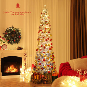 6/7 Feet Snow-flocked Artificial Christmas Tree Pre-lit Xmas Tree with 220/290 Warm White LED Lights-7 Feet view 6