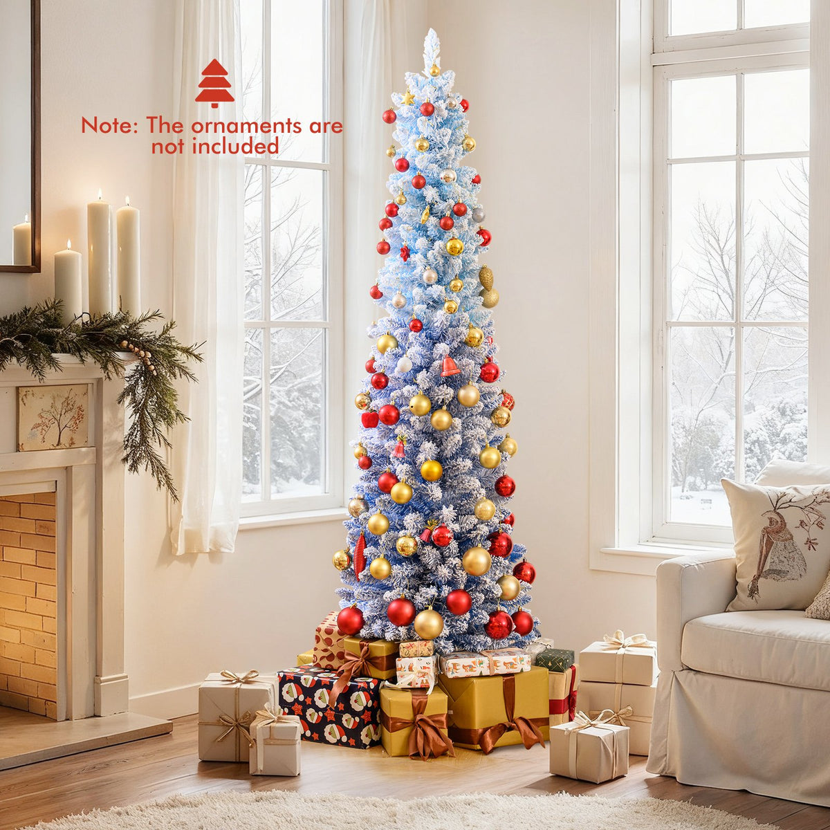 6/7 Feet Snow-flocked Artificial Christmas Tree with 220/290 Warm White LED Lights-6 Feet
