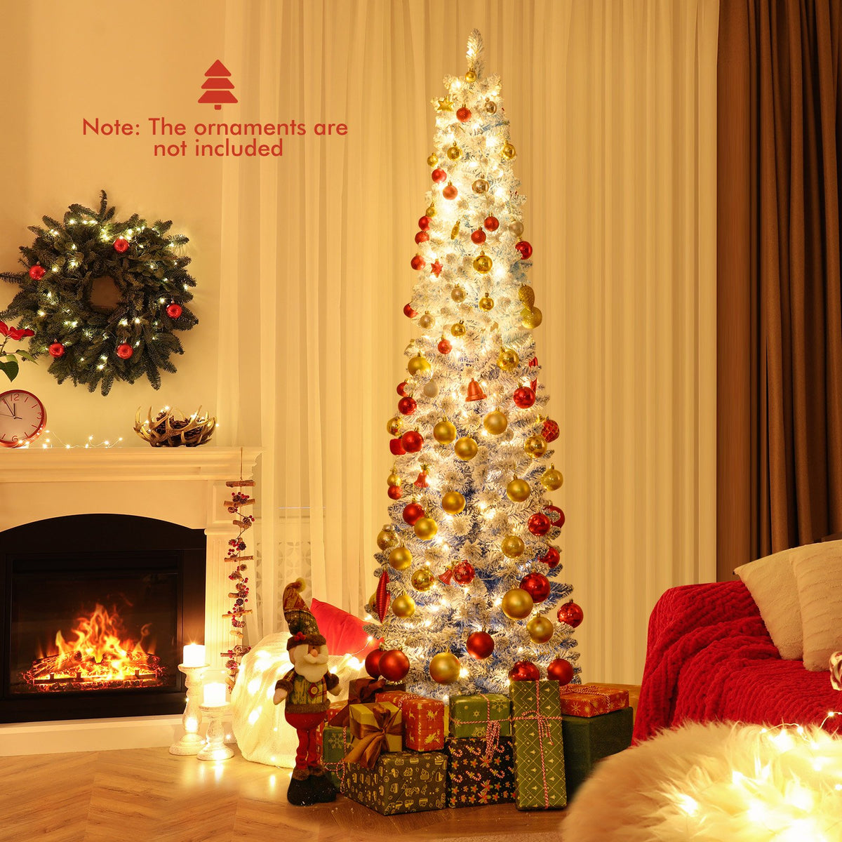 6/7 Feet Snow-flocked Artificial Christmas Tree with 220/290 Warm White LED Lights-6 Feet view 2