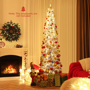 6/7 Feet Snow-flocked Artificial Christmas Tree with 220/290 Warm White LED Lights-6 Feet view 2