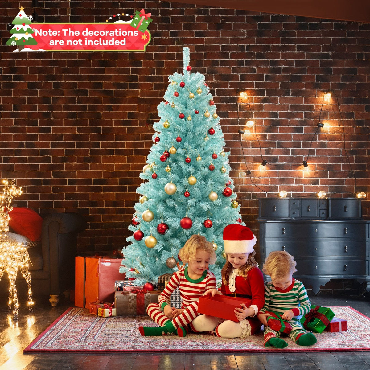 6/7 FT Blue Artificial Christmas Tree with 280/380 Warm White LED Lights and Foldable Metal Stand-6 FT view 3