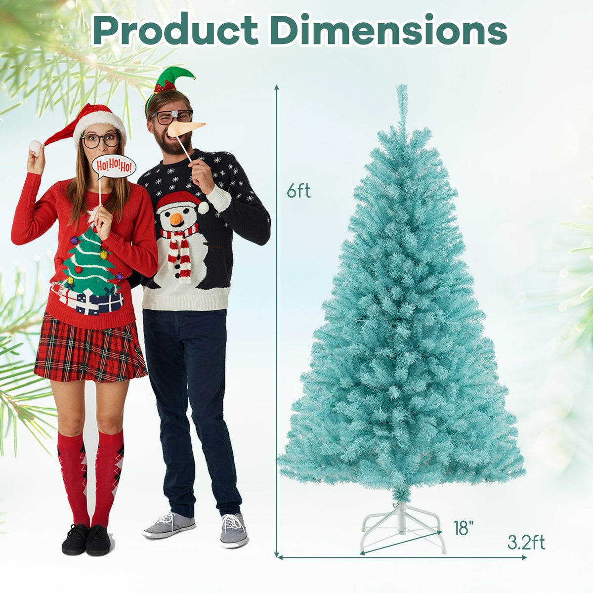 6/7 FT Blue Artificial Christmas Tree with 280/380 Warm White LED Lights and Foldable Metal Stand-6 FT view 4