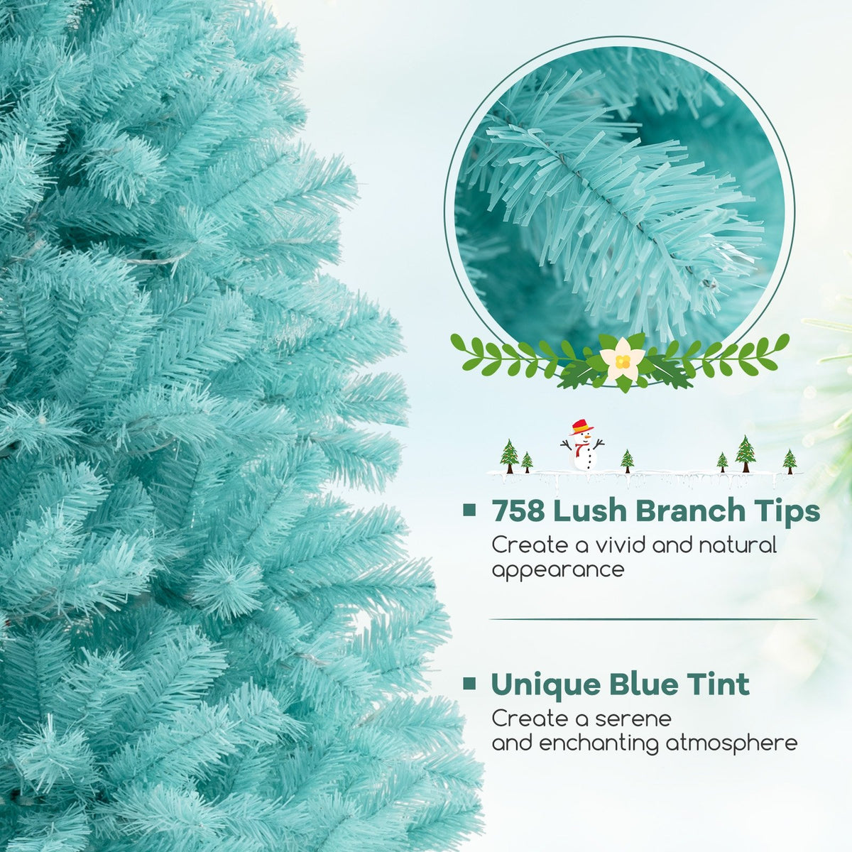 6/7 FT Blue Artificial Christmas Tree with 280/380 Warm White LED Lights and Foldable Metal Stand-6 FT view 7