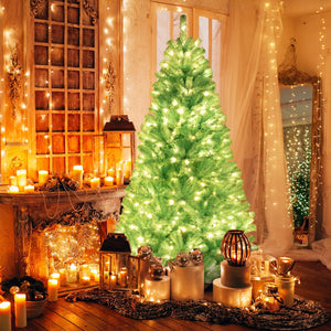 6/7 FT Blue Artificial Christmas Tree with 280/380 Warm White LED Lights and Foldable Metal Stand-7 ft view 2