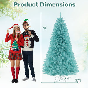 6/7 FT Blue Artificial Christmas Tree with 280/380 Warm White LED Lights and Foldable Metal Stand-7 ft view 4