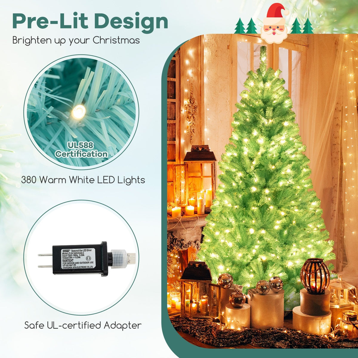 6/7 FT Blue Artificial Christmas Tree with 280/380 Warm White LED Lights and Foldable Metal Stand-7 ft view 6
