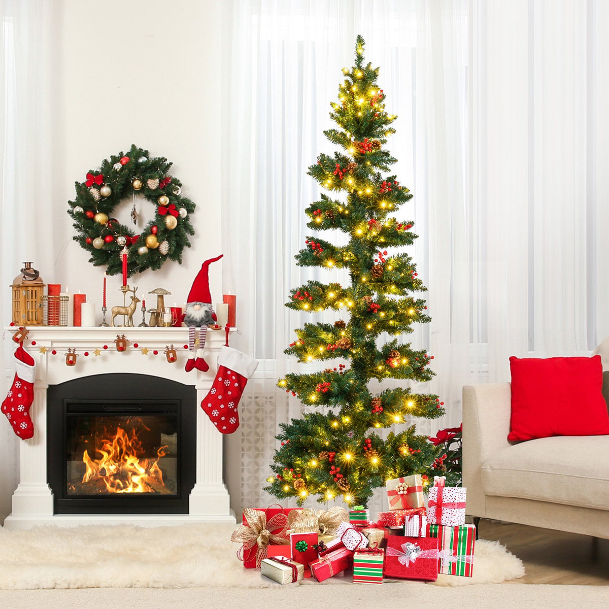 6/7 FT Pre-Lit Artificial Christmas Tree Spiral Holiday Tree with 612/791 Branch Tips and 8 Modes-7 ft view 3