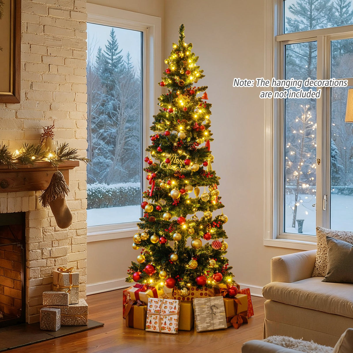 6/7 FT Pre-Lit Artificial Christmas Tree Spiral Holiday Tree with 612/791 Branch Tips and 8 Modes-7 ft view 6