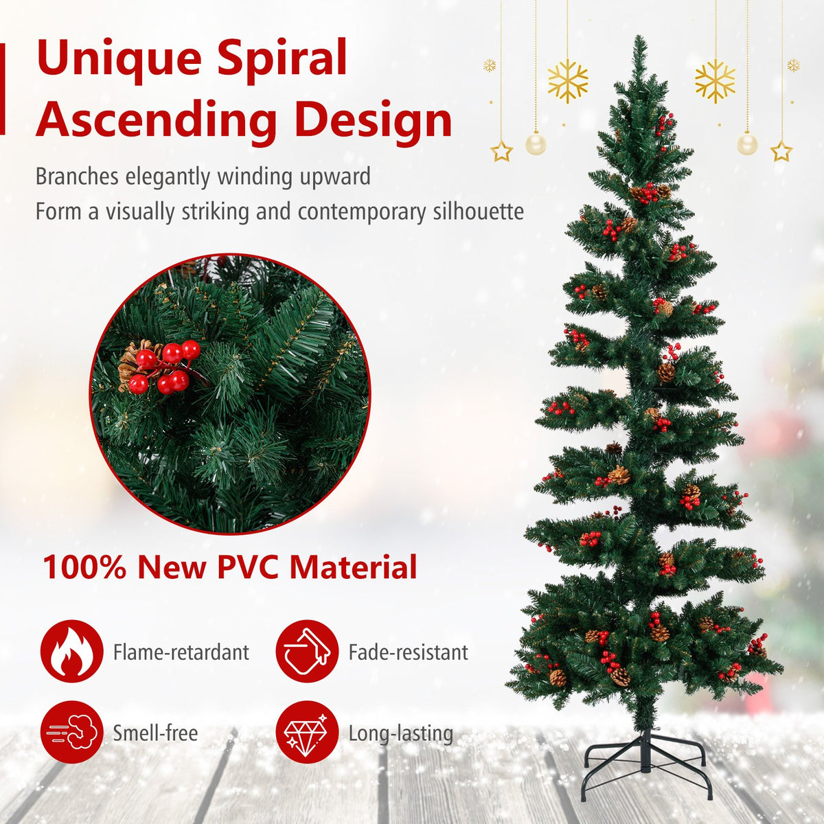 6/7 FT Pre-Lit Artificial Christmas Tree Spiral Holiday Tree with 612/791 Branch Tips and 8 Modes-7 ft view 7
