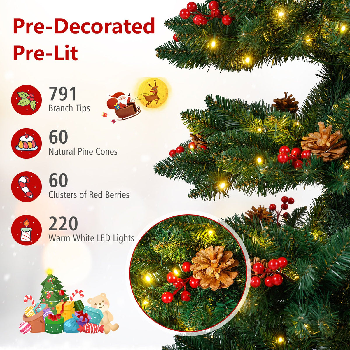 6/7 FT Pre-Lit Artificial Christmas Tree Spiral Holiday Tree with 612/791 Branch Tips and 8 Modes-7 ft view 8