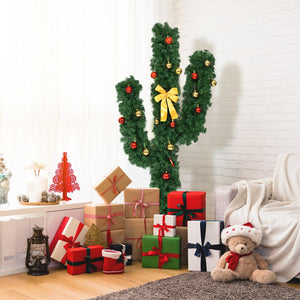 6 Feet Artificial Cactus PVC Christmas Tree with LED Lights and Ball Ornaments-6 ft view 2