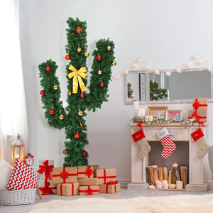 6 Feet Artificial Cactus PVC Christmas Tree with LED Lights and Ball Ornaments-6 ft view 3