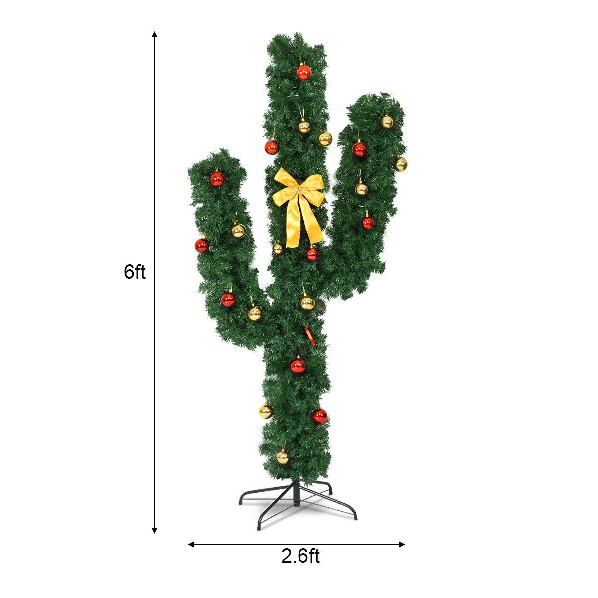 6 Feet Artificial Cactus PVC Christmas Tree with LED Lights and Ball Ornaments-6 ft view 4