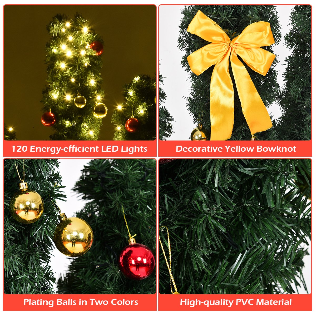 6 Feet Artificial Cactus PVC Christmas Tree with LED Lights and Ball Ornaments-6 ft view 6