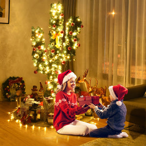 6 Feet Artificial Cactus PVC Christmas Tree with LED Lights and Ball Ornaments-6 ft view 7
