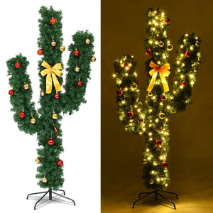 6 Feet Artificial Cactus PVC Christmas Tree with LED Lights and Ball Ornaments-6 ft view 8