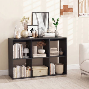 6 Cube Bookshelf with Back Guardrail for Living Room Bedroom-Black view 2