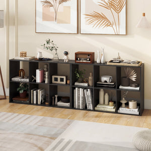 6 Cube Bookshelf with Back Guardrail for Living Room Bedroom-Black view 3