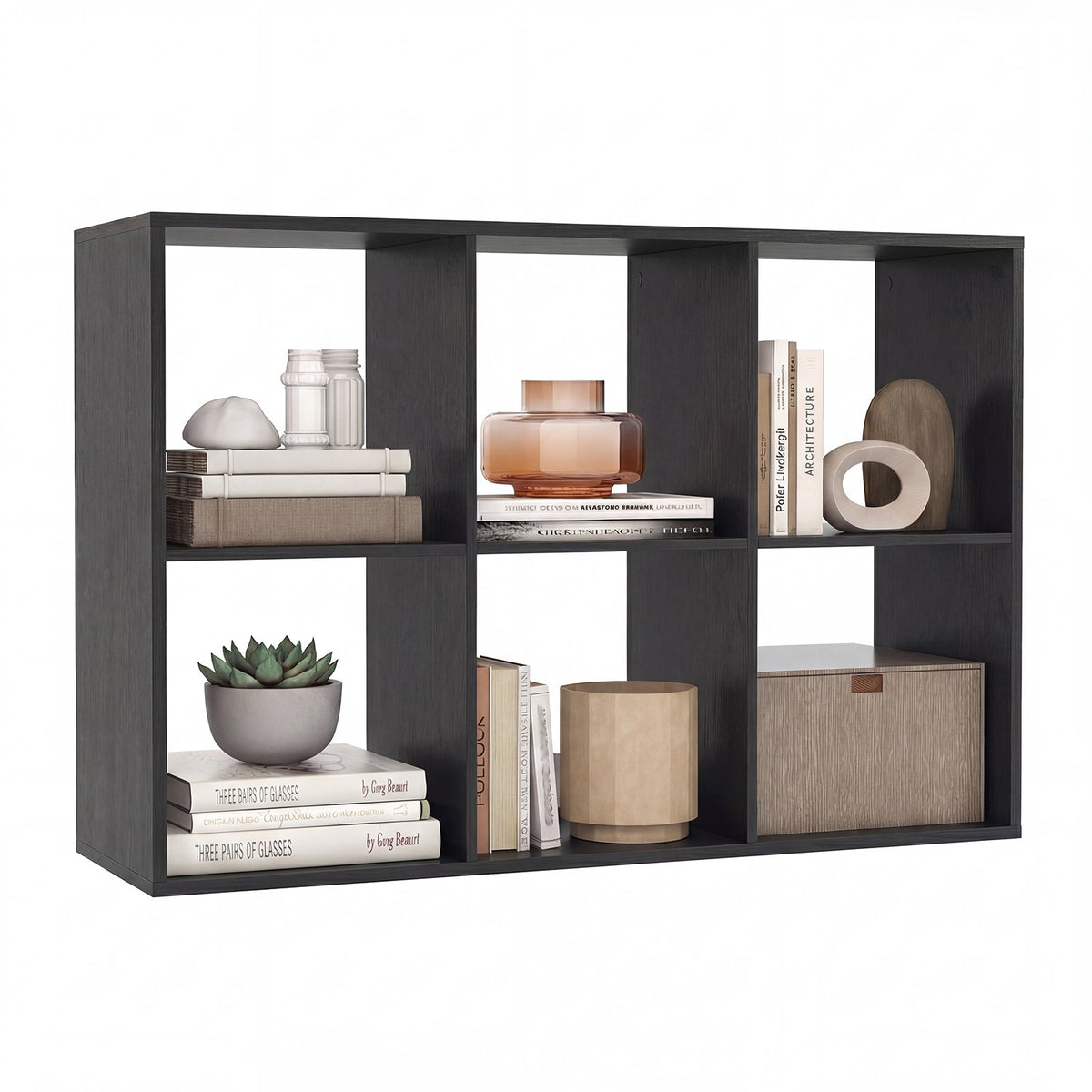 6 Cube Bookshelf with Back Guardrail for Living Room Bedroom-Black view 4