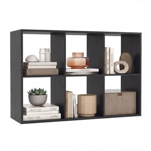6 Cube Bookshelf with Back Guardrail for Living Room Bedroom-Black view 4