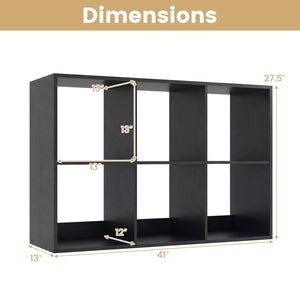 6 Cube Bookshelf with Back Guardrail for Living Room Bedroom-Black view 5