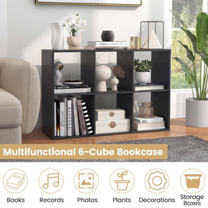 6 Cube Bookshelf with Back Guardrail for Living Room Bedroom-Black view 6