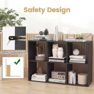 6 Cube Bookshelf with Back Guardrail for Living Room Bedroom-Black view 7