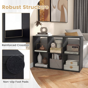 6 Cube Bookshelf with Back Guardrail for Living Room Bedroom-Black view 9