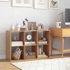 6 Cube Bookshelf with Back Guardrail for Living Room Bedroom-Natural view 2