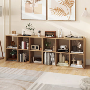 6 Cube Bookshelf with Back Guardrail for Living Room Bedroom-Natural view 3