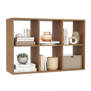 6 Cube Bookshelf with Back Guardrail for Living Room Bedroom-Natural view 4