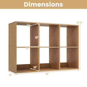 6 Cube Bookshelf with Back Guardrail for Living Room Bedroom-Natural view 5