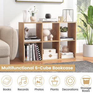 6 Cube Bookshelf with Back Guardrail for Living Room Bedroom-Natural view 6